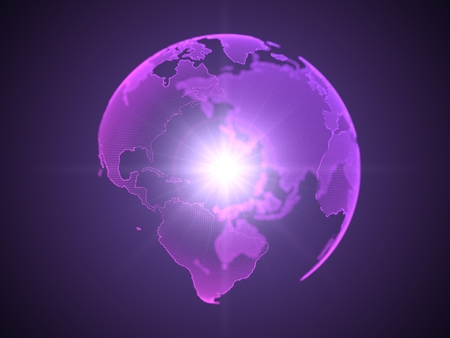 dot style purple hologram of earth continentsの写真素材
