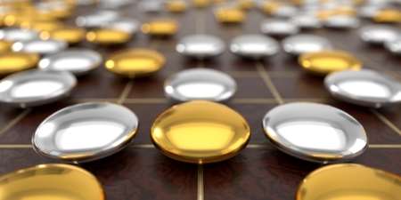 close up view of Traditional asian goban board and weiqi go game. luxury variant. 3d illustrationの写真素材