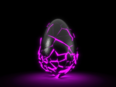 fractured black egg in the dark. 3d illustration.の写真素材