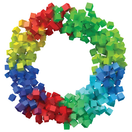 circular frame formed by random sized colorful cubesのイラスト素材