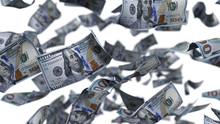 dollars on free falling. 3d illustrationの写真素材
