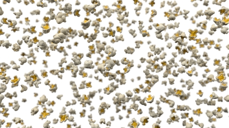falling popcorn pieces. 3d illustrationの写真素材