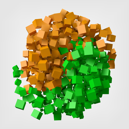 different colored cube trails rotating as ying and yang symbol. 3d style vector illustration.のイラスト素材