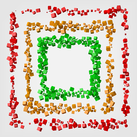 three different color frames shaped by cubes. 3d style vector illustration.のイラスト素材