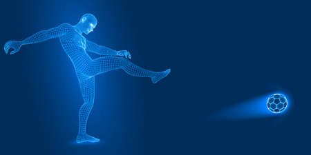 football shoot. 3d wireframe style vector illustration. blue version.