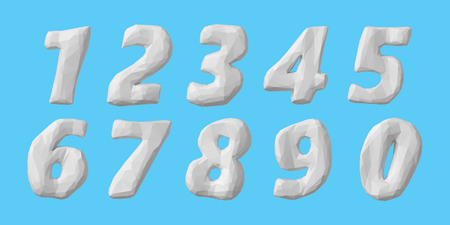 low poly style vector numbers set, smooth gradient surfaces. on blue backgroundのイラスト素材