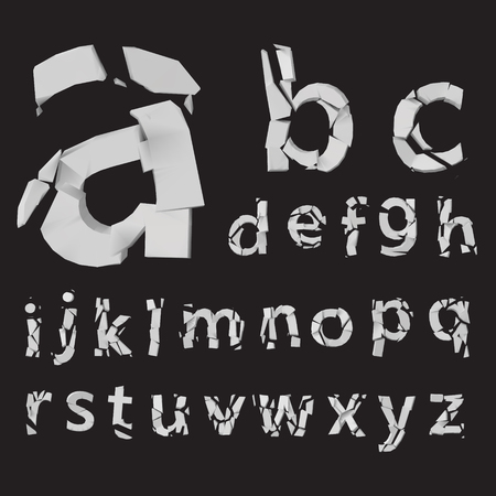 3d styled vector fractured lowercase letters set, hard fractured version.のイラスト素材