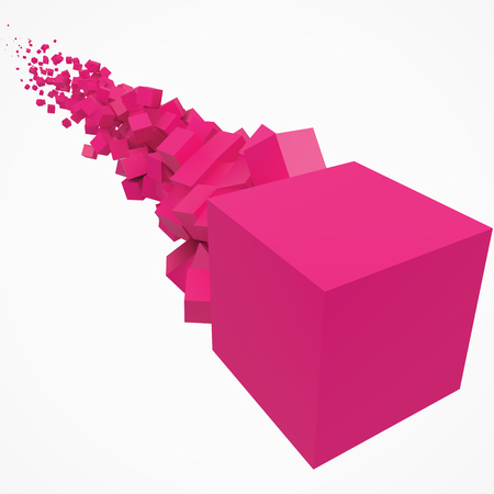 stroke of pink cubes moving on air. 3d style vector illustrationのイラスト素材