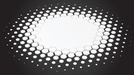 smooth fade from small hexagons to big hexagons. 3d style vector illustration.free area on center...