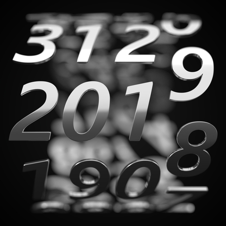 year counter concept with iron numbers. 3d illustration