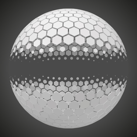 small hexagons forming a sphere. free area inside sphere for any object. 3d style vector illustration. suitable for any banner, ad, technology and abstract themes.のイラスト素材