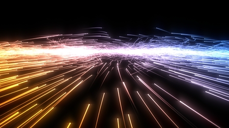 flowing particles swarm with glowing trails. 3d illustration.の写真素材