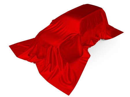 red silk covered SUV car concept. 3d illustrationの写真素材