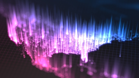 glowing city and human population density areas with rising lines from them. view of america. 3d...