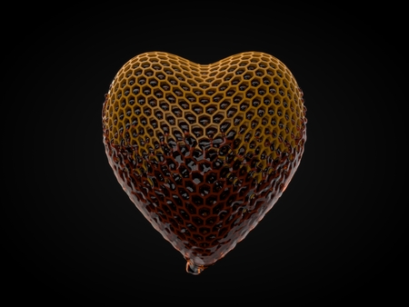 heart shaped honeycomb with flowing honey for valentines day. 3d illustrationの写真素材