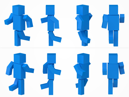 running cubic character. 3d style blue cubic character illustration.のイラスト素材