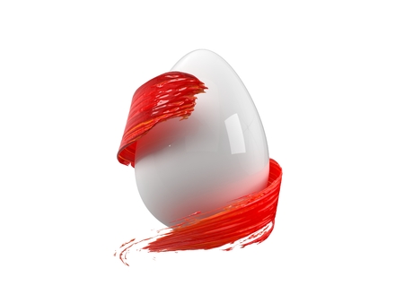 red paint stroke flowing around easter egg. 3d illustrationの写真素材