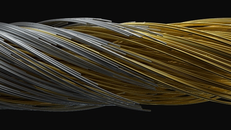 twisting metal wires. flowing metal rods on air. 3d illustration