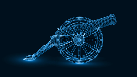 ramadan cannon with glowing wireframe design. suitable for ramadan, islam and technology themes. 3d style vector illustrationのイラスト素材