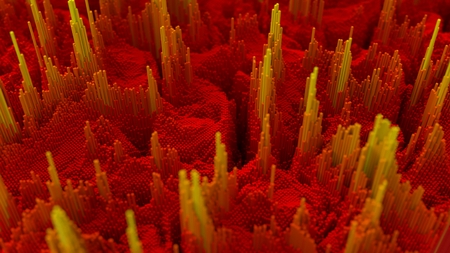 cubes elevation abstract. red and yellow colors. 3d illustrationの写真素材
