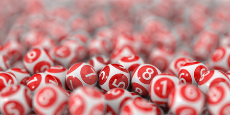 white loottery balls with colored circle and white numbers. 3d illustrationの写真素材