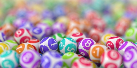 white loottery balls with colored circle and white numbers. 3d illustrationの写真素材