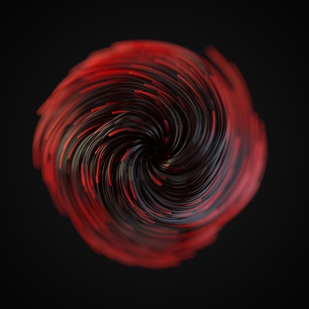 red strings growing and twisting on air. 3d illustration with black backgroundの写真素材