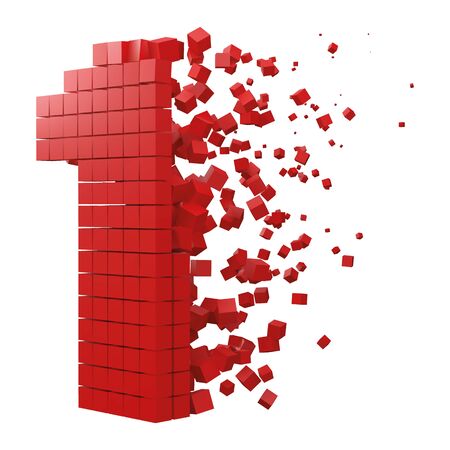 number 1 shaped data block. version with red cubes. 3d pixel style vector illustration. suitable for blockchain, technology, computer and abstract themes.のイラスト素材