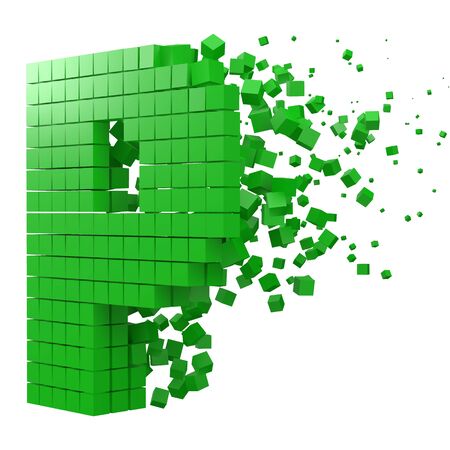 letter P shaped data block. version with green cubes. 3d pixel style vector illustration. suitable for blockchain, technology, computer and abstract themes.のイラスト素材