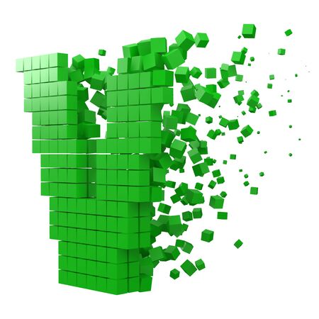 letter V shaped data block. version with green cubes. 3d pixel style vector illustration. suitable for blockchain, technology, computer and abstract themes.のイラスト素材