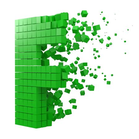 letter F shaped data block. version with green cubes. 3d pixel style vector illustration. suitable for blockchain, technology, computer and abstract themes.のイラスト素材