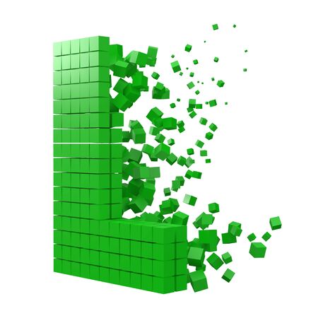 letter L shaped data block. version with green cubes. 3d pixel style vector illustration. suitable for blockchain, technology, computer and abstract themes.のイラスト素材