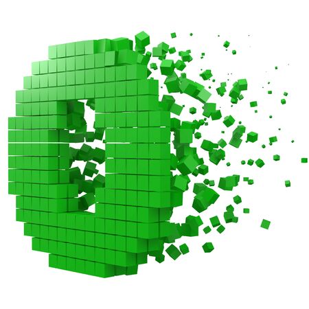 letter O shaped data block. version with green cubes. 3d pixel style vector illustration. suitable for blockchain, technology, computer and abstract themes.のイラスト素材