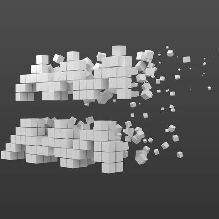 aquarius zodiac sign shaped data block. version with white cubes. 3d pixel style vector illustration. suitable for blockchain, technology, computer and abstract themes.のイラスト素材