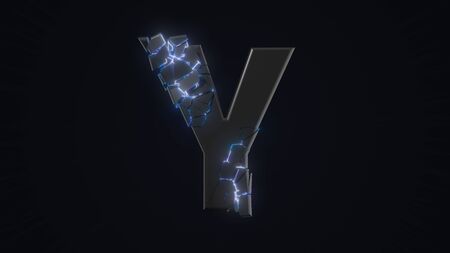 strangely cracked Y letter. technological and mystical look with glowing inside details. suitable for technology and alphabetical themes. 3d illustrationの写真素材