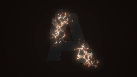 strangely cracked A letter. technological and mystical look with glowing inside details. suitable...