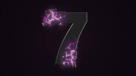 strangely cracked bumber 7. technological and mystical look with glowing inside details. suitable for technology and alphabetical themes. 3d illustrationの写真素材