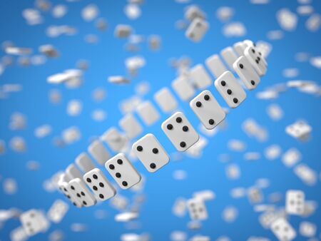 braille alphabet on blue background. white letter chips with black dots. 3d illustrationの写真素材