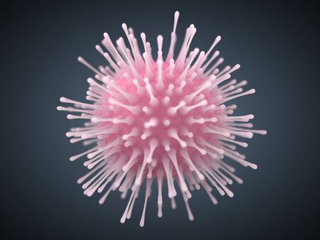 spherical virus with tentacles. pink colored 3d virus illustration