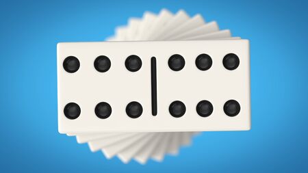 domino chips on blue background. white chips with black dots. 3d illustrationの写真素材