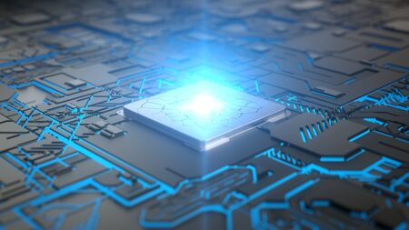 cpu concept with glowing abstract lines and light beam on processor. suitable for computer,...