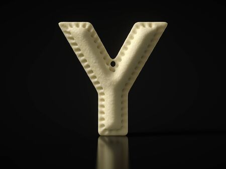 Letter Y sheped dumpling on black background. suitable for turkish, russian, italian, asian or other national dumpling meal themes. 3D illustrationの写真素材
