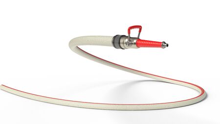 fire hose with modern nozzle. posed like snake isolated on white background. 3d illustration, suitable for firefighter, fire and hose themes.の写真素材