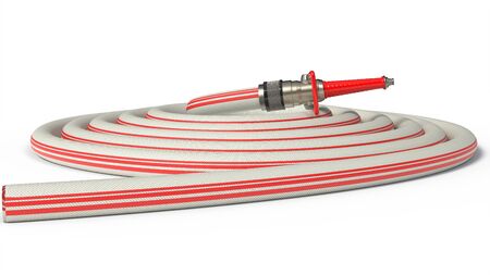 fire hose with modern nozzle. isolated on white background. 3d illustration, suitable for firefighter, fire and hose themes.の写真素材
