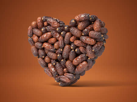 heart shaped date palm fruits, 3d illustration, suitable for fasting, ramadan, islam and iftar themes and typography usage.の写真素材