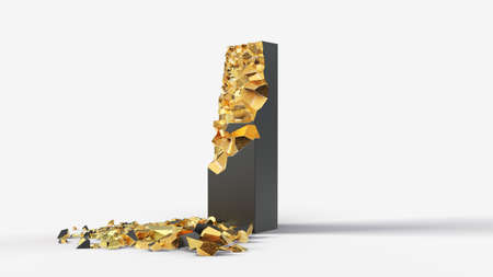 damaged black letter I reveals gold inside. 3d illustration, suitable for typewriting, letter, and alphabet themes.の写真素材