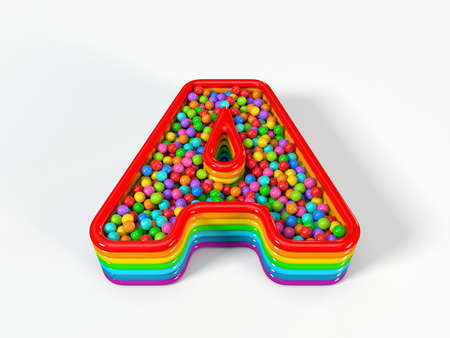 Letter A shaped child pool filled with plastic toy balls. Suitable for kids, games and toy themes....