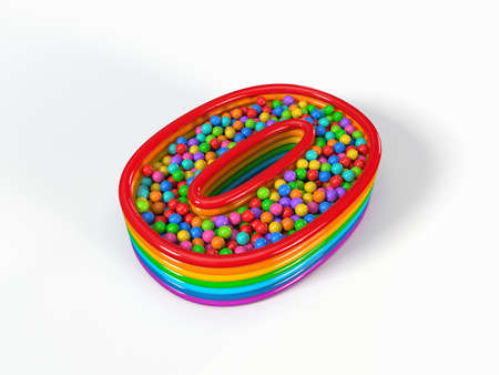 Number 0 shaped child pool filled with plastic toy balls. Suitable for kids, games and toy themes....
