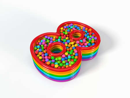 Number 8 shaped child pool filled with plastic toy balls. Suitable for kids, games and toy themes....