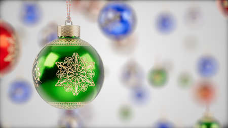 christmas ball new year ornament with carved winter patterns. 3d illustration. suitable for new year, christmas and holiday themes.の写真素材